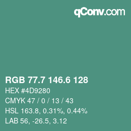 カラーコード: RGB 77.7 146.6 128 | qconv.com