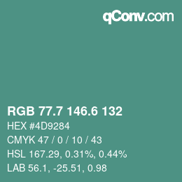 カラーコード: RGB 77.7 146.6 132 | qconv.com