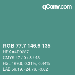 カラーコード: RGB 77.7 146.6 135 | qconv.com