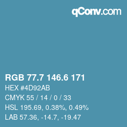 カラーコード: RGB 77.7 146.6 171 | qconv.com