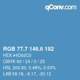 カラーコード: RGB 77.7 146.6 192 | qconv.com