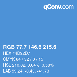カラーコード: RGB 77.7 146.6 215.6 | qconv.com