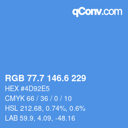 カラーコード: RGB 77.7 146.6 229 | qconv.com