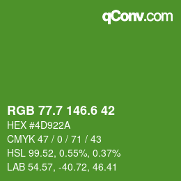 カラーコード: RGB 77.7 146.6 42 | qconv.com