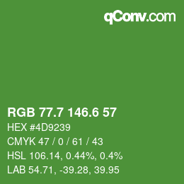 カラーコード: RGB 77.7 146.6 57 | qconv.com