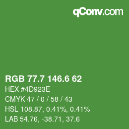 カラーコード: RGB 77.7 146.6 62 | qconv.com