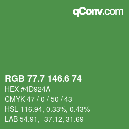 カラーコード: RGB 77.7 146.6 74 | qconv.com