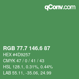 カラーコード: RGB 77.7 146.6 87 | qconv.com