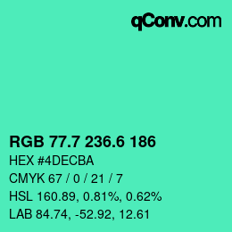 カラーコード: RGB 77.7 236.6 186 | qconv.com