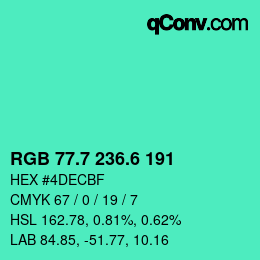 カラーコード: RGB 77.7 236.6 191 | qconv.com
