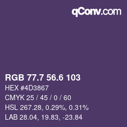 カラーコード: RGB 77.7 56.6 103 | qconv.com