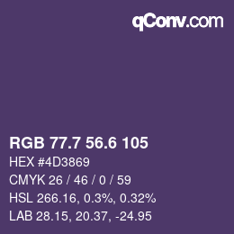 カラーコード: RGB 77.7 56.6 105 | qconv.com