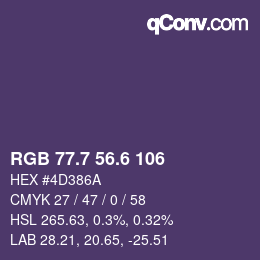 カラーコード: RGB 77.7 56.6 106 | qconv.com
