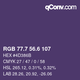 カラーコード: RGB 77.7 56.6 107 | qconv.com