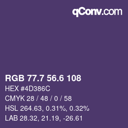 カラーコード: RGB 77.7 56.6 108 | qconv.com