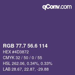 カラーコード: RGB 77.7 56.6 114 | qconv.com