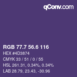 カラーコード: RGB 77.7 56.6 116 | qconv.com