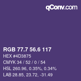 カラーコード: RGB 77.7 56.6 117 | qconv.com
