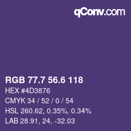 カラーコード: RGB 77.7 56.6 118 | qconv.com