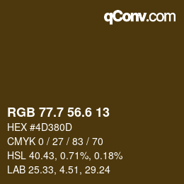 カラーコード: RGB 77.7 56.6 13 | qconv.com