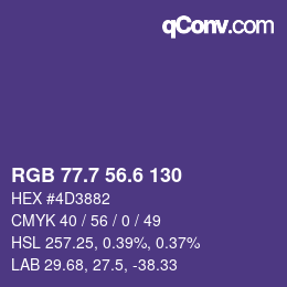 カラーコード: RGB 77.7 56.6 130 | qconv.com