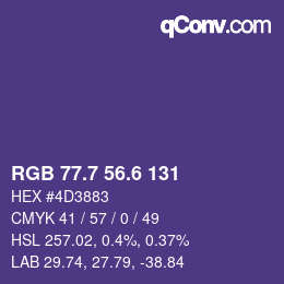 カラーコード: RGB 77.7 56.6 131 | qconv.com
