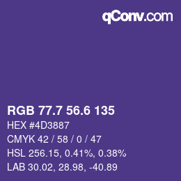 カラーコード: RGB 77.7 56.6 135 | qconv.com
