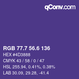 カラーコード: RGB 77.7 56.6 136 | qconv.com