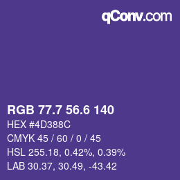 カラーコード: RGB 77.7 56.6 140 | qconv.com