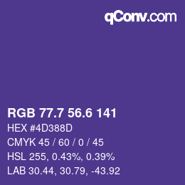カラーコード: RGB 77.7 56.6 141 | qconv.com