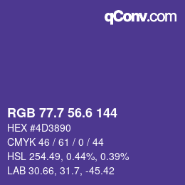 カラーコード: RGB 77.7 56.6 144 | qconv.com