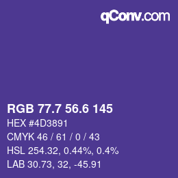 カラーコード: RGB 77.7 56.6 145 | qconv.com