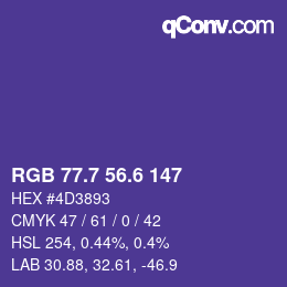 カラーコード: RGB 77.7 56.6 147 | qconv.com