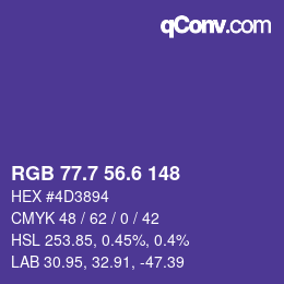 カラーコード: RGB 77.7 56.6 148 | qconv.com