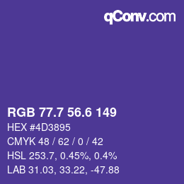 カラーコード: RGB 77.7 56.6 149 | qconv.com