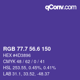 カラーコード: RGB 77.7 56.6 150 | qconv.com