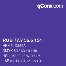 カラーコード: RGB 77.7 56.6 154 | qconv.com