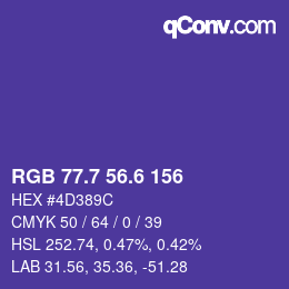 カラーコード: RGB 77.7 56.6 156 | qconv.com