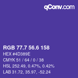 カラーコード: RGB 77.7 56.6 158 | qconv.com