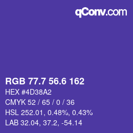 カラーコード: RGB 77.7 56.6 162 | qconv.com