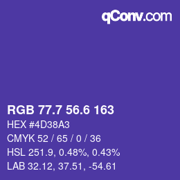 カラーコード: RGB 77.7 56.6 163 | qconv.com