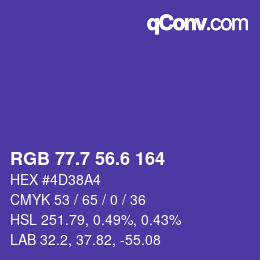 カラーコード: RGB 77.7 56.6 164 | qconv.com