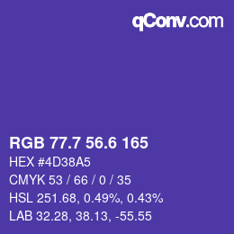 カラーコード: RGB 77.7 56.6 165 | qconv.com