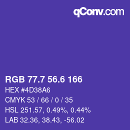 カラーコード: RGB 77.7 56.6 166 | qconv.com