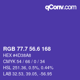 カラーコード: RGB 77.7 56.6 168 | qconv.com