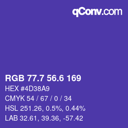 カラーコード: RGB 77.7 56.6 169 | qconv.com