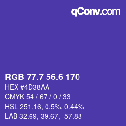 カラーコード: RGB 77.7 56.6 170 | qconv.com