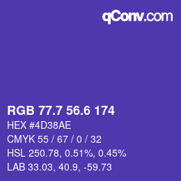 カラーコード: RGB 77.7 56.6 174 | qconv.com