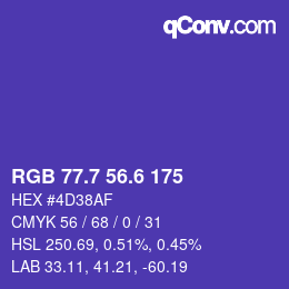 カラーコード: RGB 77.7 56.6 175 | qconv.com