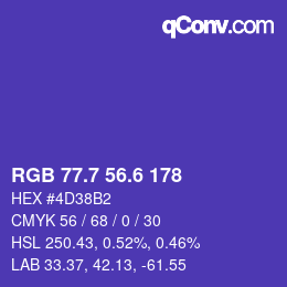 カラーコード: RGB 77.7 56.6 178 | qconv.com